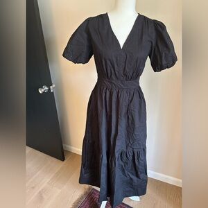 French Connection Black cotton midi Dress. Ladies small- new with tags